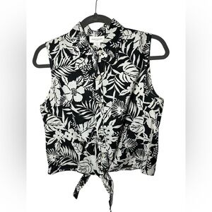 Jones New York Sport Women’s Sleeveless Tie Front Blouse Black Floral Size S